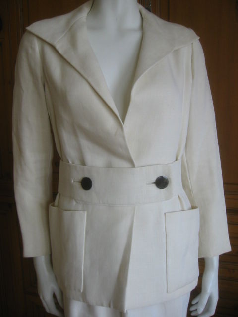 Ivory belted ivory Linen suit from Norman Norell For Sale 2