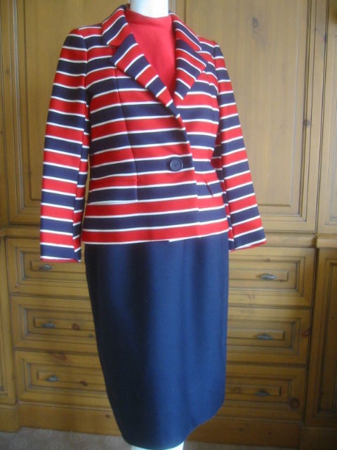 Three piece suit with stripe silk jacket from Norman Norell