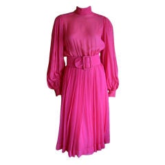 Vintage Elegant pink silk chiffon dress with poet sleeves Norman Norell