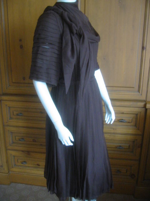 Norman Norell pleated silk chiffon dress with scarf 1