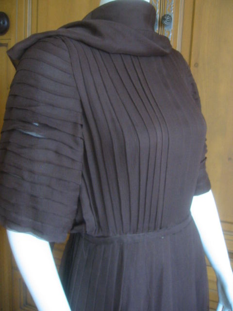 Norman Norell pleated silk chiffon dress with scarf 2