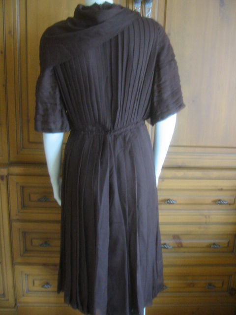 Norman Norell pleated silk chiffon dress with scarf 3
