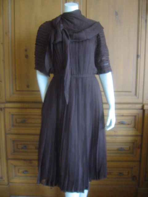 Norman Norell pleated silk chiffon dress with scarf 4