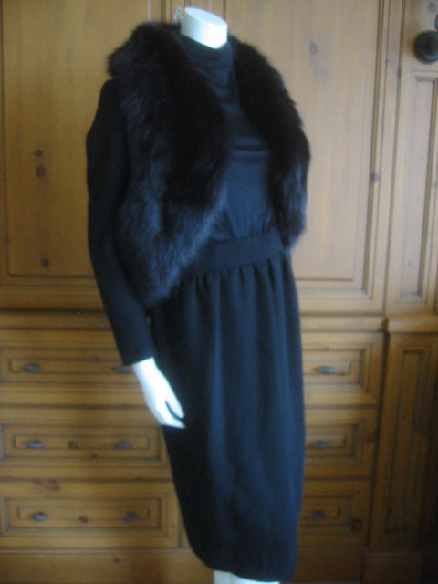 Dramatic Black dress with fox trimmed jacket from Norman Norell