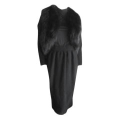 Vintage Dramatic Black dress with fox trimmed jacket from Norman Norell