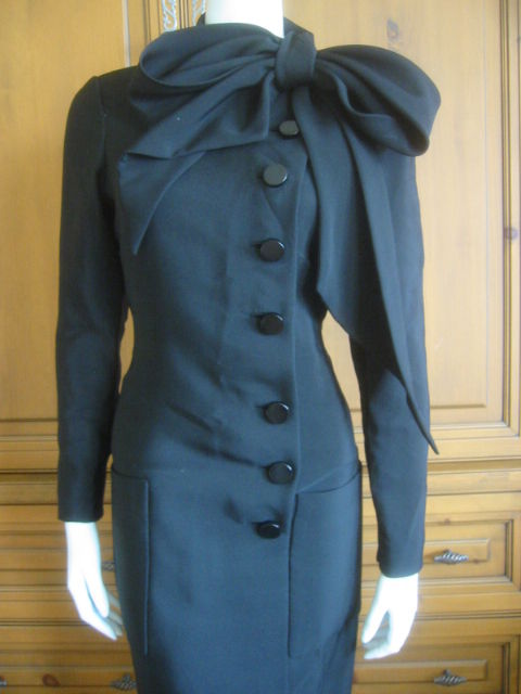 Women's Norman Norell elegant black silk dress with attached bow