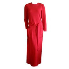Norman Norell red wool jersey full length dress