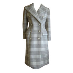 Norman Norell bold prince of wales plaid coat /skirt suit
