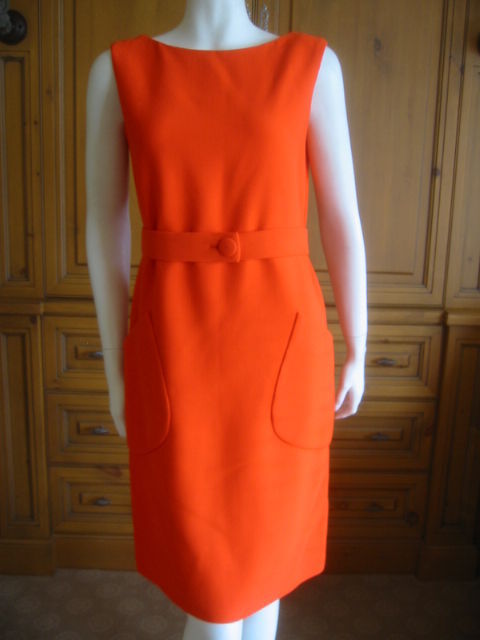 Mod Burnt Orange dress with belt by Norman Norell