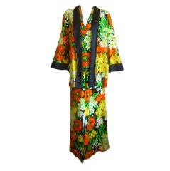 Vibrant floral velvet dress & Kimono Jacket from  Norman Norell