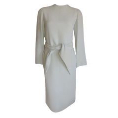 Vintage Norman Norell gray silk dress with wide silk belt