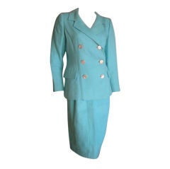 Vintage Norman Norell Turquoise  Linen Suit