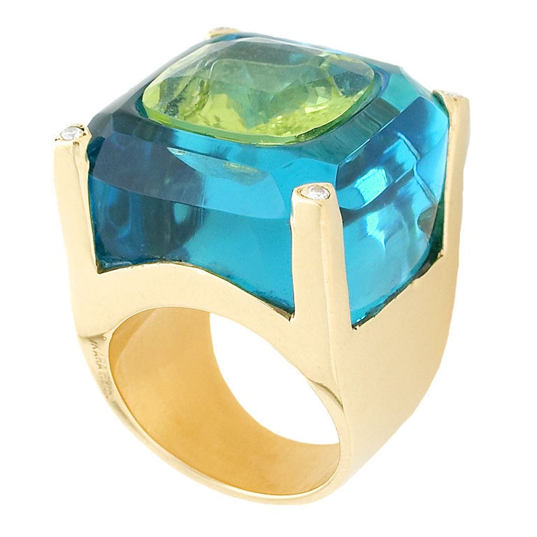 Peridot Blue Topaz Inset Ring For Sale