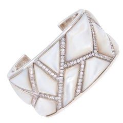 Wide Maze Cuff in Mother of Pearl and White Sapphires