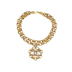 Chanel Double Chain Necklace With Rhinestones