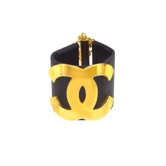 CHANEL LARGE BLACK/GOLD LEATHER BANGLE