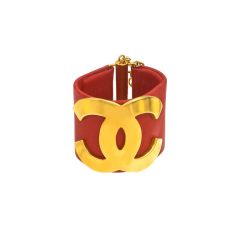 Chanel Red & Gold Leather Bangle