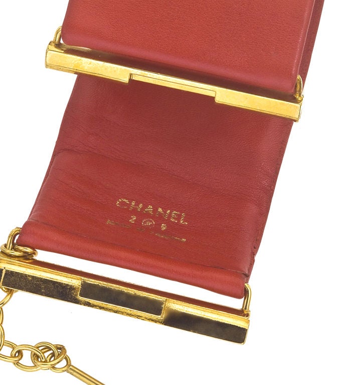 Chanel Red & Gold Leather Bangle