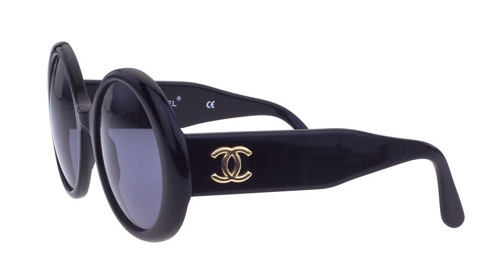 Extremely rare Chanel round sunglasses in black.