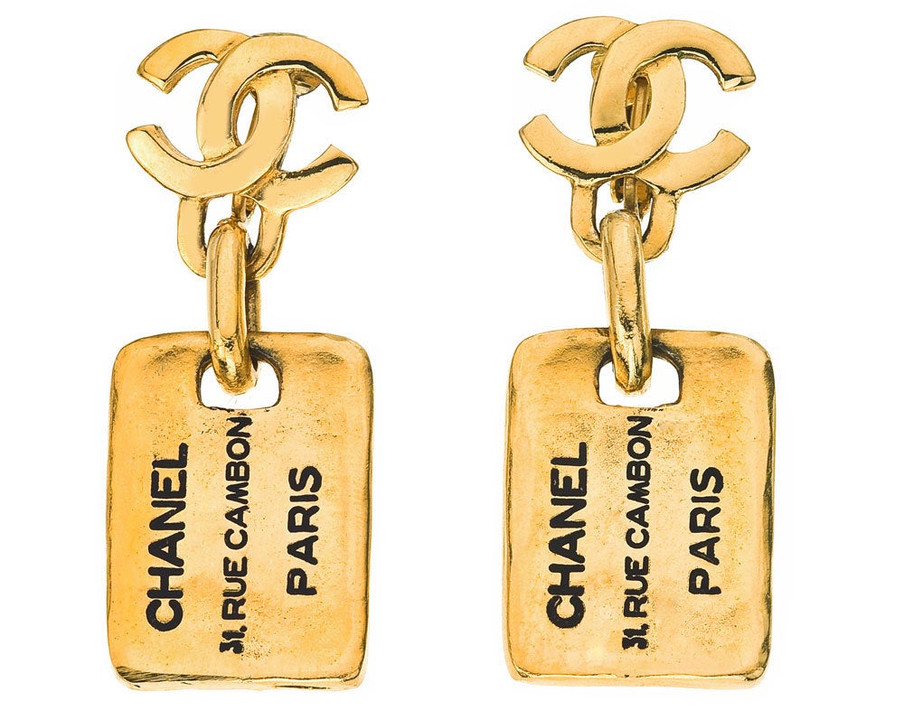 Vintage Chanel tag earrings with Chanel flagship store's address
31 Rue Cambon Paris.