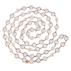 VINTAGE CHANEL PEARL AND CRYSTAL LONG SAUTOIR NECKLACE