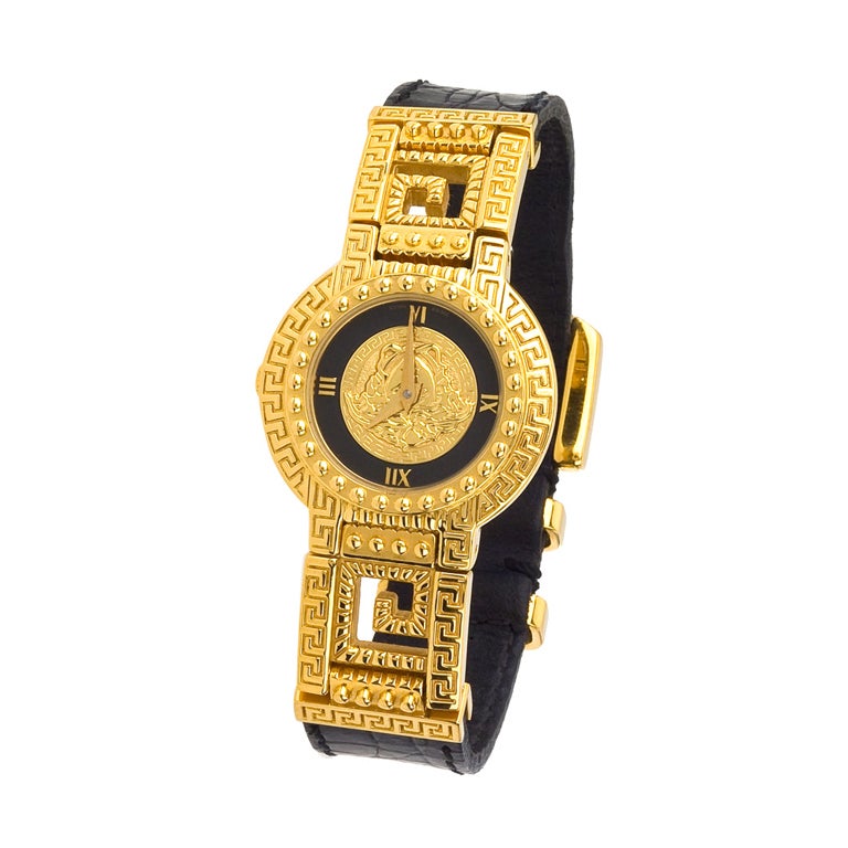VERSACE MEDUSA WATCH WITH CROC EMBOSSED STRAP at 1stdibs