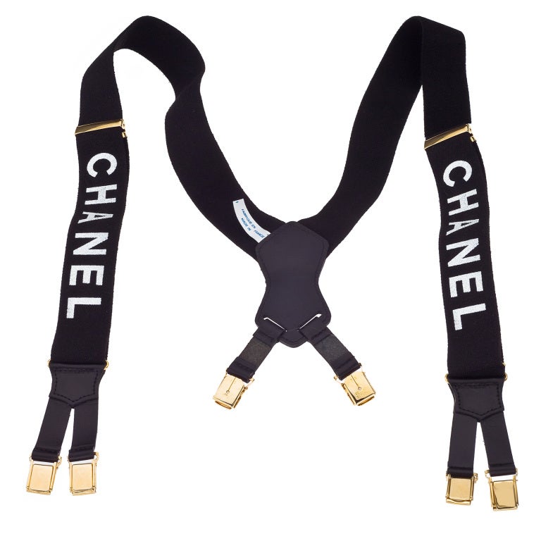 CHanel Black and White Logo Suspenders at 1stDibs | chanel suspenders ...