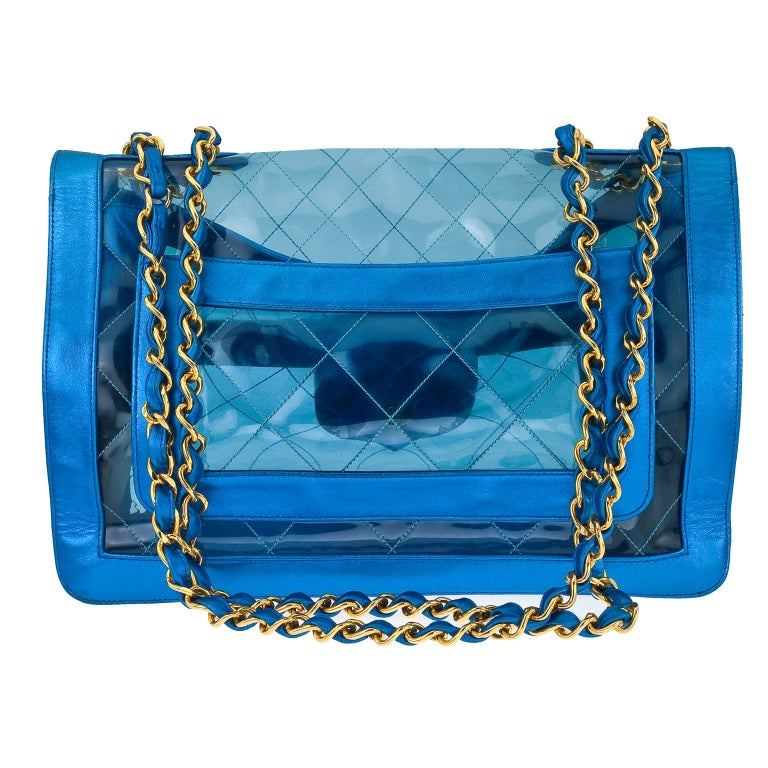 Women's VINTAGE CHANEL BLUE METALLIC/PVC JUMBO BAG