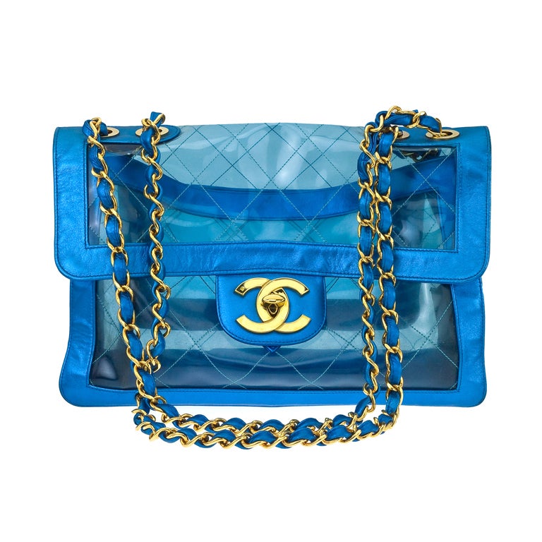 VINTAGE CHANEL BLUE METALLIC/PVC JUMBO BAG