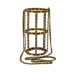Vintage Chanel Black And Gold Chain Bottle Holder