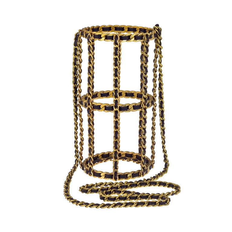 Vintage Chanel Black And Gold Chain Bottle Holder