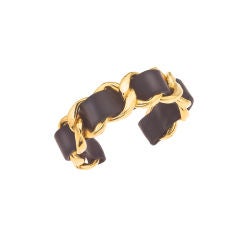 CHANEL GOLD/BLACK LEATHER BANGLE BRACELET