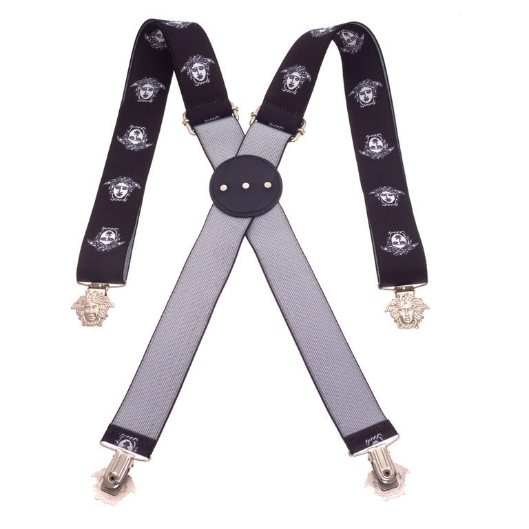 Extremely rare Gianni Versace suspenders with Medusa motifs.
Adjustable up to 49 inches, also stretches