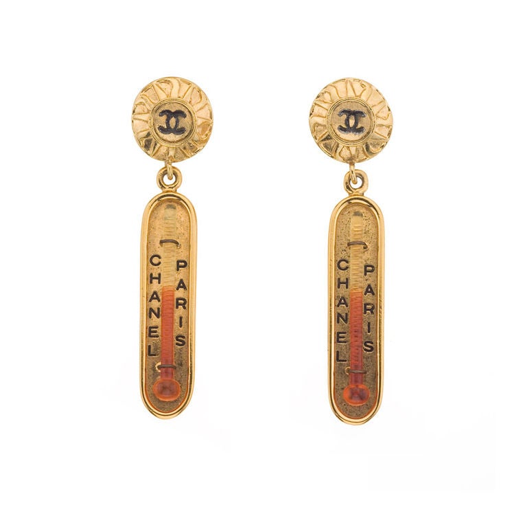 VINTAGE CHANEL THERMOMETER EARRINGS at 1stDibs