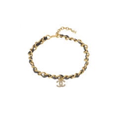 Vintage Chanel Black/Gold Choker with CC Charm