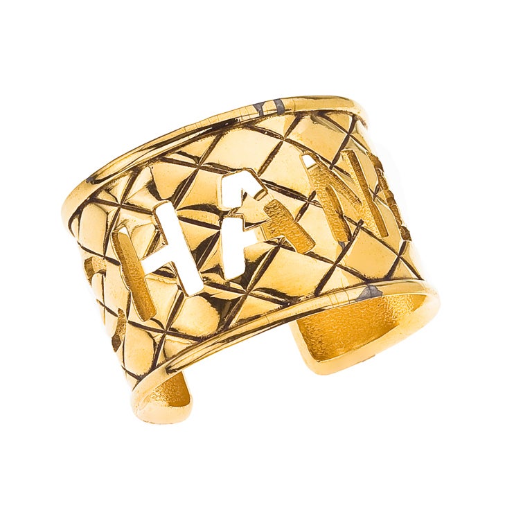 Chanel Logo Cutout Quilted Bangle  For Sale