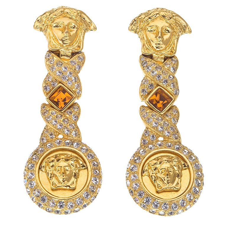Gianni Versace Rare Medusa and Orange Stone Earings