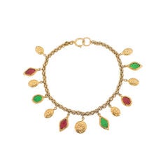 Vintage CHANEL RED /GREEN GRIPOIX CHOKER NECKLACE