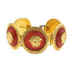 Vintage Gianni Versace Red/Gold Medusa Bracelet 