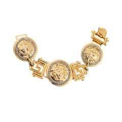 Vintage Gianni Versace Massive Gold Medusa And Greca Motif Bracelet