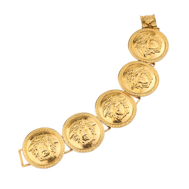 Gianni Versace Massive Gold Toned Bracelet With 5 Medusa 