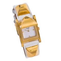 Vintage Hermes Medor Watch White/Gold