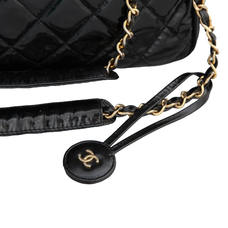 Chanel Quilted Patent Leather Shoulder Bag In Excellent Condition In Chicago, IL