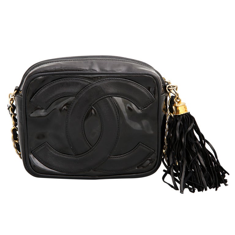 Chanel Black Patent Leather Bag with Tassel In Good Condition In Chicago, IL