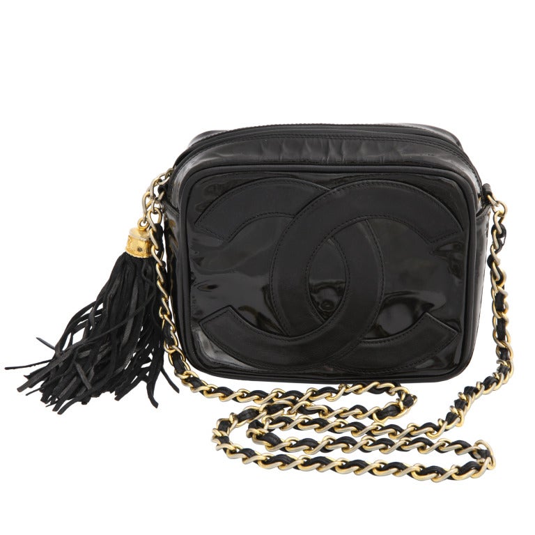Chanel Black Patent Leather Bag with Tassel at 1stDibs