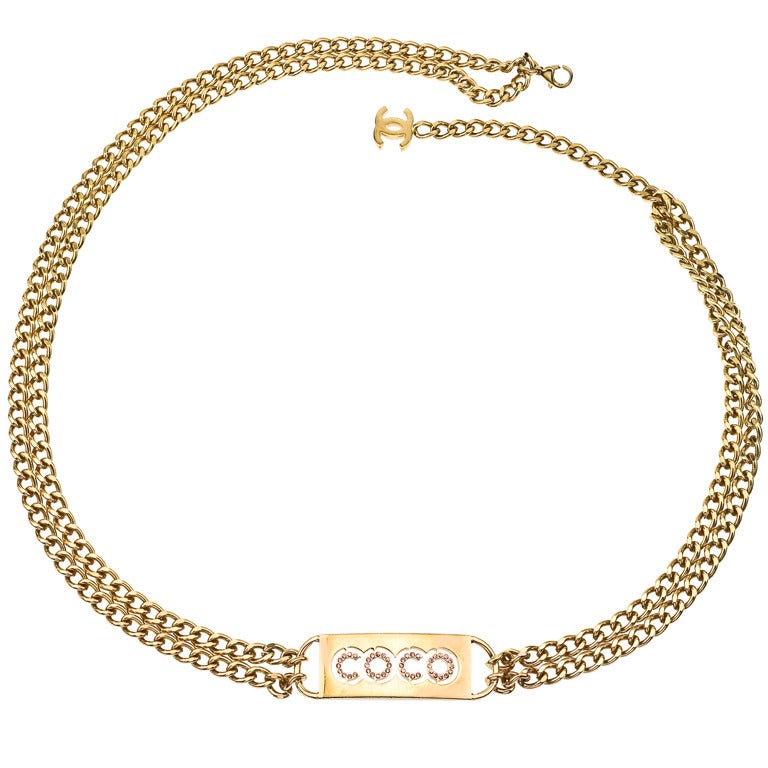 Chanel "COCO" logo belt with pink rhinestones