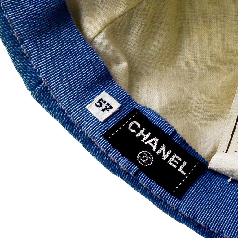 Very rare Chanel quilted denim cap with quilted details.
Size 57.
