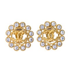 Vintage Chanel Rhinestone CC Clip-on Earrings