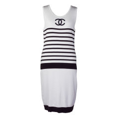 CHANEL BLACK/WHITE LOGO STRIPED DRESS