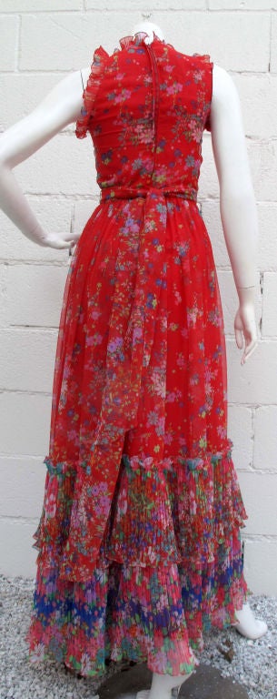 Radient Red 1970s Floral Maxi Dress 1